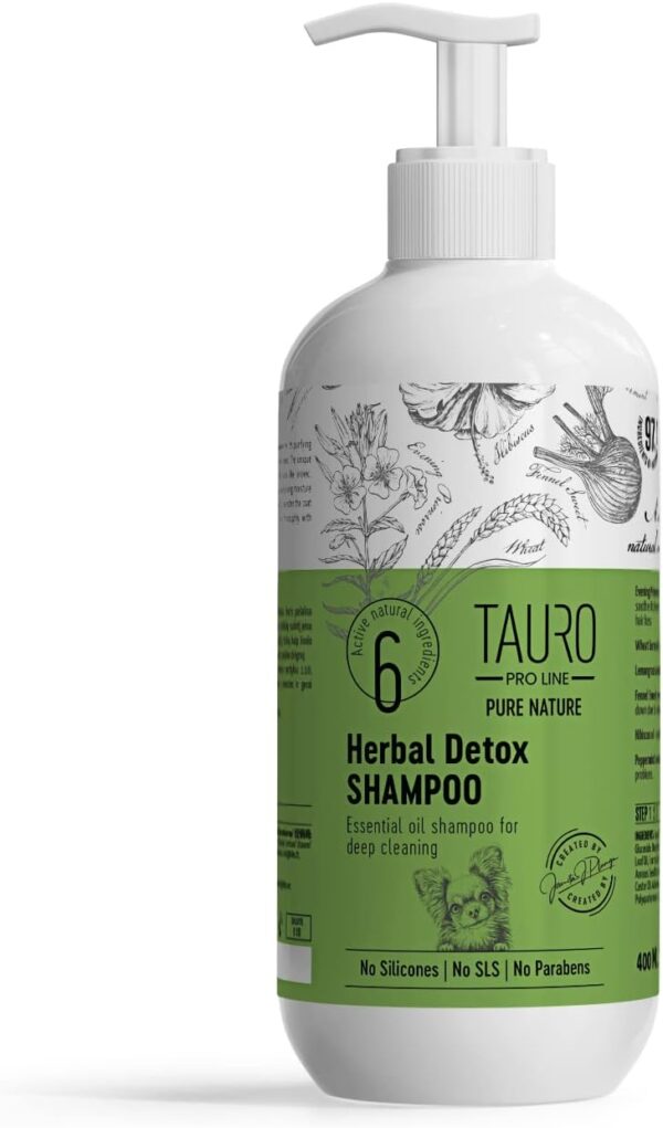 Tauro Pro Line Pure Nature Herbal Detox Deep Cleansing Gentle Formula Pet Shampoo Healthy Skin & Coat Care Grooming For Dogs And Cats With Essential Oils