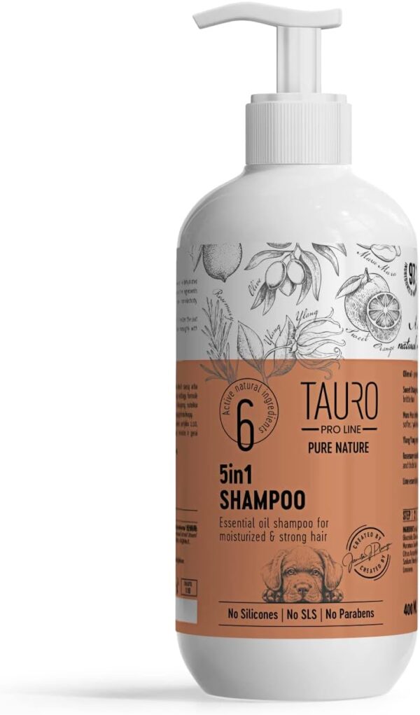 Tauro ProLine Pure Nature 5in1 Moisturising Shampoo for Dogs and Cats Sulfate Parabens SLS Free Natural Composition Grooming Product With Essential Oils For Gentle Coat & Skin Deep Hydration