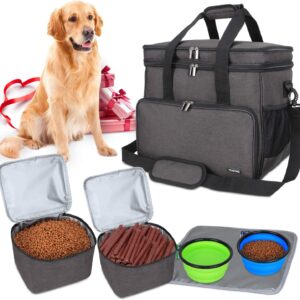 Teamoy Travel Bag for Dog Gear, Dog Travel Bag for Carrying Pet Food, Treats, Toys and Other Essentials, Ideal for Travel, Camping or Day Trips (Large, Black)