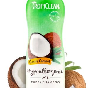 TropiClean Dog Shampoo Grooming Supplies - Hypoallergenic Puppy & Kitten Shampoo Gentle Cleansing for Sensitive Skin - Derived from Natural Ingredients - Used by Groomers - Gentle Coconut, 355ml