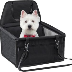 UHOUSEST Dog Car Seat, Portable and Foldable Carrier Basket, Oxford Breathable Folding Waterproof Puppy Car Seat for Small Medium Dogs and Cats Pet Travel, Pure Black