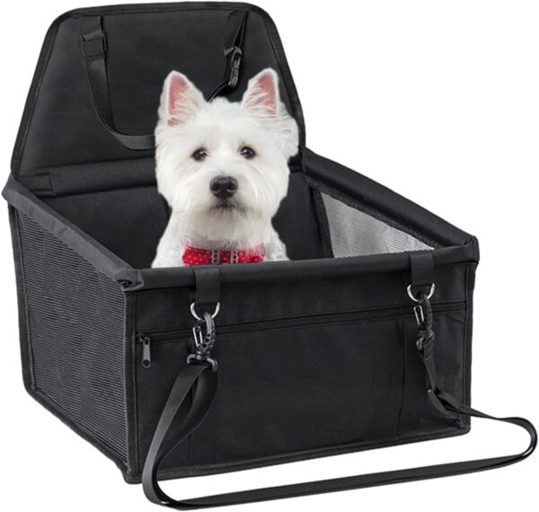 UHOUSEST Dog Car Seat, Portable and Foldable Carrier Basket, Oxford Breathable Folding Waterproof Puppy Car Seat for Small Medium Dogs and Cats Pet Travel, Pure Black