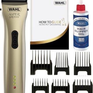 WAHL Dog Clippers, Supergroom Premium Dog Grooming Kit, Full Coat Dog Clippers for All Coat Types, Low Noise Cordless Pet Clippers, Chrome, One Size