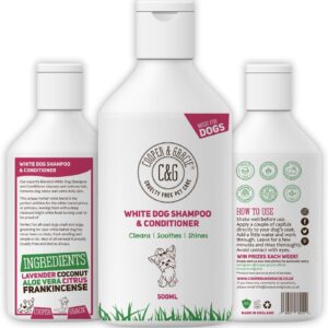 White Dog Shampoo Conditioner 500ml with Herbal Violet for Urine Stain Removal and Itchy Sensitive Skin - Medicated Puppy Safe