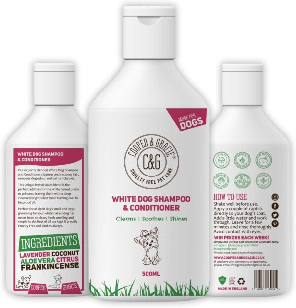 White Dog Shampoo Conditioner 500ml with Herbal Violet for Urine Stain Removal and Itchy Sensitive Skin - Medicated Puppy Safe