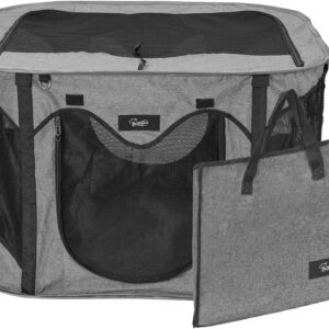 XhuangTech Puppy Pop Up Portable Playpen for Dog and Cat, Foldable Indoor/Outdoor Kitten Pen & Travel Pet Carrier + Free Carrying Case (Grey, Medium (35.4"x35.4"x24"))