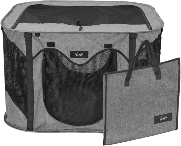 XhuangTech Puppy Pop Up Portable Playpen for Dog and Cat, Foldable Indoor/Outdoor Kitten Pen & Travel Pet Carrier + Free Carrying Case (Grey, Medium (35.4"x35.4"x24"))