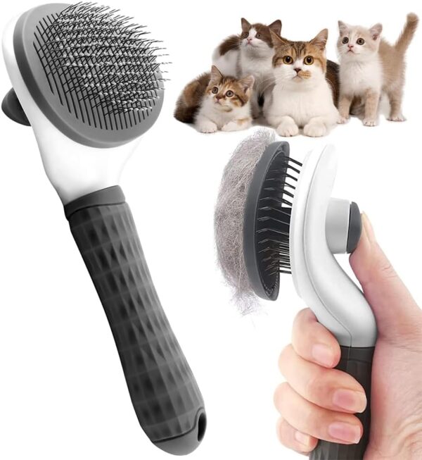 Cat Dog Comb Brush,Dog Cat Brush Grooming,Slicker Dog Comb Brush Cat Hair Brush Self Cleaning Cat Dog shedding Brush for Dog and Cat With Medium Long Hair gray