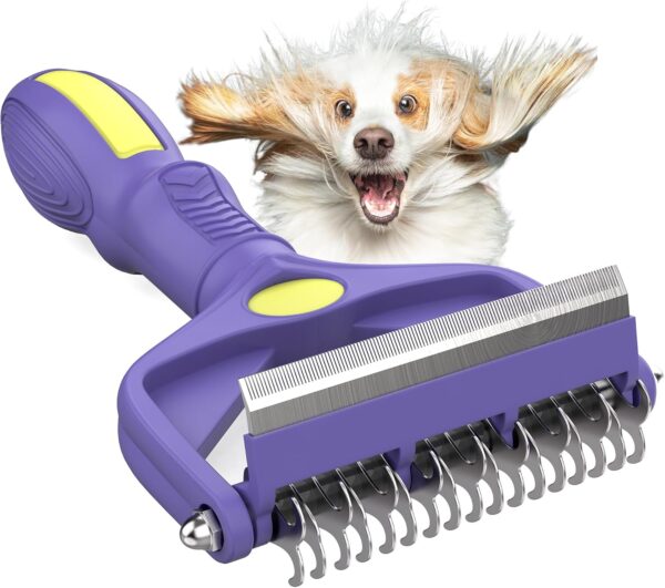 3 in 1 Upgraded Dematting Brush for Pets - Undercoat Deshedding Rake for Dogs and Cats with Thick Hair, Pet Grooming Rake