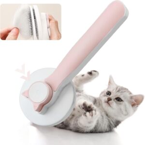 FuninCrea Dog Grooming Brush Cat Hair Brush, Self Cleaning Slicker Dog Brush with Smooth Handle for Long Hair Short Hair, Stainless Steel Bristles Pet Hair Remover for Pet Massage (Pink)