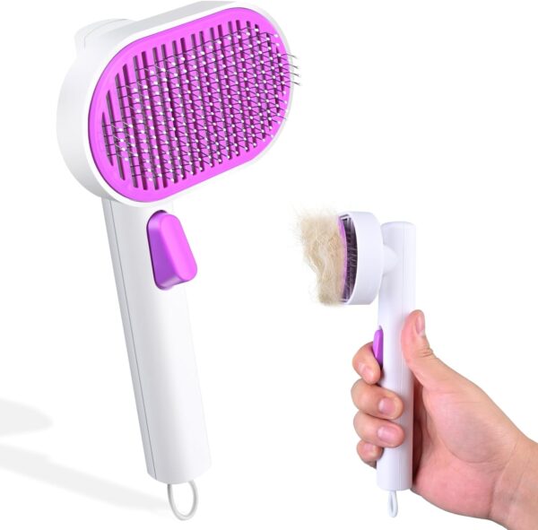 SweetNook Cat Brush, Cat Grooming Comb,Self Cleaning Cat Slicker Brushes for Shedding, One Click to Clean