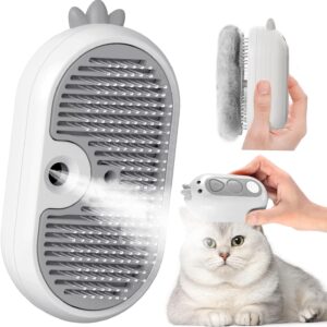 Cat Steam Brush with Release Button, Rechargeable Pet Steam Brush for Long Short Hair Cats Dogs Rabbits, Self Cleaning Slicker Steamy Cat Brush With Water Tank for Pet Shedding Grooming