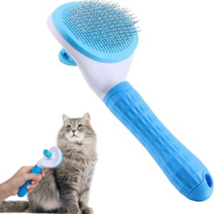 Cat Brush, Self-Cleaning Dog Brush & Cat Brush Short to Long Hair Suitable Small - Large Animals Quick Cleaning Cats Comb Blue