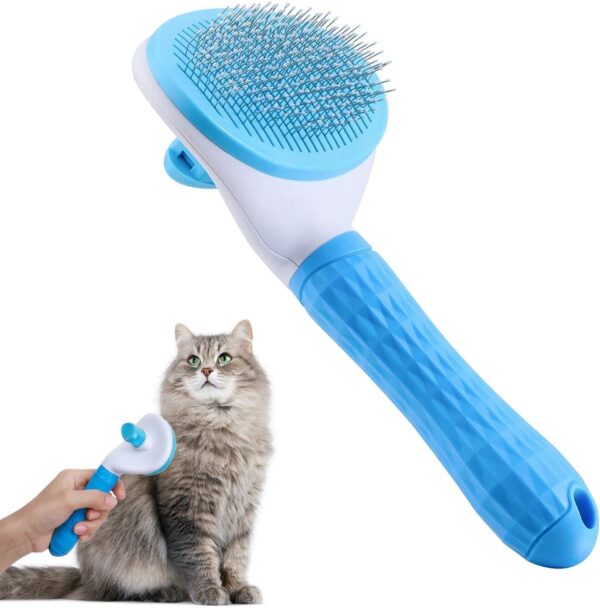 Cat Brush, Self-Cleaning Dog Brush & Cat Brush Short to Long Hair Suitable Small - Large Animals Quick Cleaning Cats Comb Blue