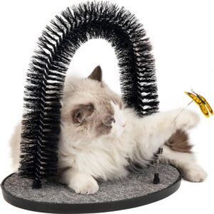 Arch Cat Groomer Cat Self Grooming Brush Cat Toy Cat Self Groomer Massager and Cat Scratcher Hair Trimming Brush Cat Scratcher Pet Toy with Butterfly