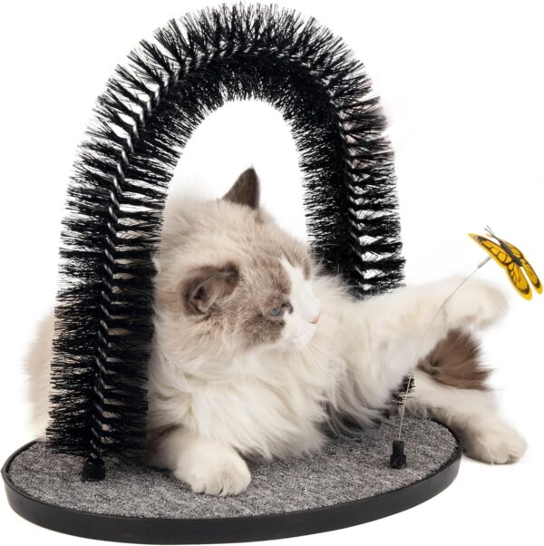 Arch Cat Groomer Cat Self Grooming Brush Cat Toy Cat Self Groomer Massager and Cat Scratcher Hair Trimming Brush Cat Scratcher Pet Toy with Butterfly