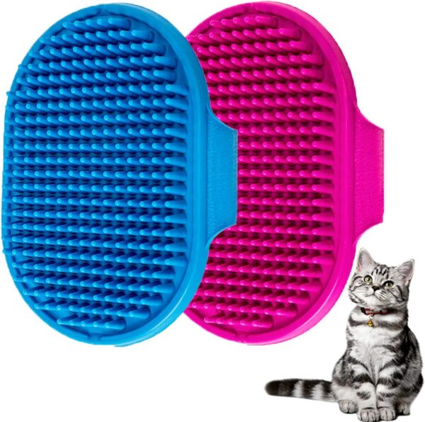 Pet Bath Brush for Dogs Cats,YMCCOOL Pet Grooming Shampoo Brush 2pcs Soothing Massage Rubber Comb with Adjustable Ring Handle for Long Short Haired Dogs and Cats (Blue +Rose)