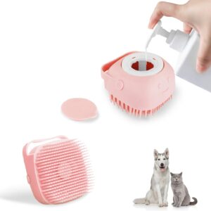 FuninCrea Cat Dog Bath Brush Silicone Dog Bath Massage Brush with Shampoo Dispenser Soft Silicone Pet Grooming Soothe Massage Brush for Dogs Cats Small Animals Shower (Pink)