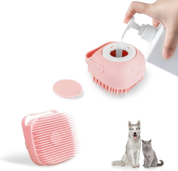 FuninCrea Cat Dog Bath Brush Silicone Dog Bath Massage Brush with Shampoo Dispenser Soft Silicone Pet Grooming Soothe Massage Brush for Dogs Cats Small Animals Shower (Pink)