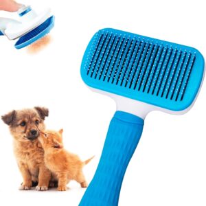 Edipets, Cat Brush, Dog Brush, for Long Fur, Shedding, Detangler, Silicone and Steel Bristles, Ergonomic, Pet Accesories (Blue)