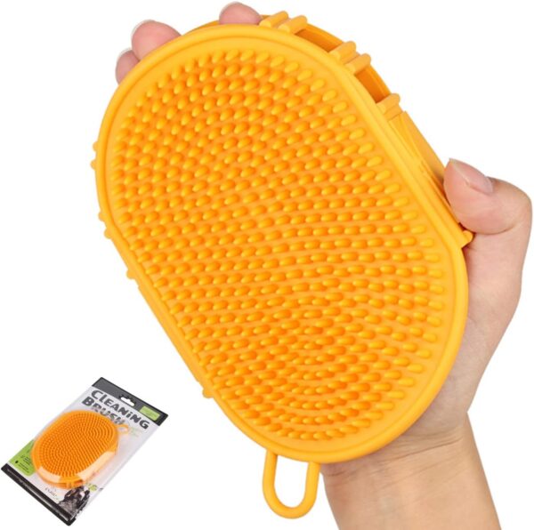 YUDOTE Pet Grooming Shampoo Brush,Soothing Massage Rubber Bristles Curry Comb,Bath Gloves for Dogs and Cats Easy Washing,Yellow