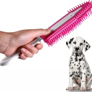 Pet Hair Remover Dual Purpose Rubber Hand Brush Hair Cleaner Fur Lint Removal Reusable Portable Cat And Dog Hair Remover Brush For Cleaning Pet Hair Carpets Corners Stairs Clothes Pet Supplies (PINK)