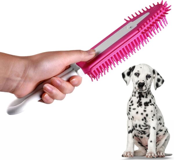 Pet Hair Remover Dual Purpose Rubber Hand Brush Hair Cleaner Fur Lint Removal Reusable Portable Cat And Dog Hair Remover Brush For Cleaning Pet Hair Carpets Corners Stairs Clothes Pet Supplies (PINK)