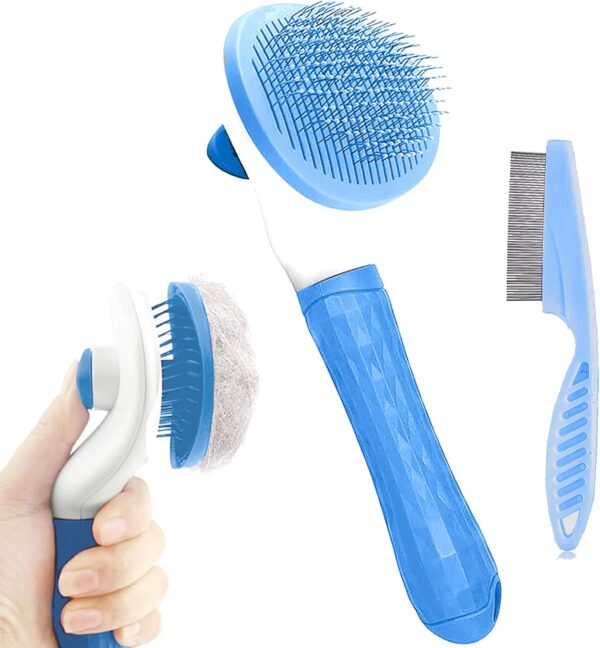 Cat Brush for Shedding and Grooming, Dog and Cat Grooming Brush Slicker Brush with Smooth Handle Pet Grooming Tool with Cat Hair Comb for Loose Fur, Tangles & Dirt for Long/Short Haired Cats (Blue)