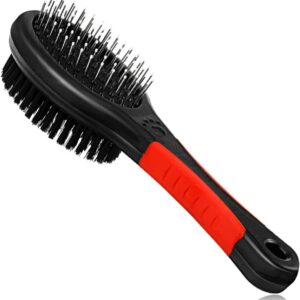 Dog Brush for Grooming Pet Brush Double Sided 2 in 1 Pin & Bristle Soft Brush - Pet Slicker Brush Detangling Comb for Cat and Dog Shedding, Removing, Dirt Cleaning Brush for Short or Long Hair