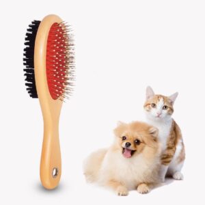 Wooden slicker Dog Brush for grooming shedding messaging for Long Hair & Short, Dogs, Cats and puppies 2 in 1 Pin & Bristle dog grooming brush double sided dog brushes for cleaning loose Fur & Dirt