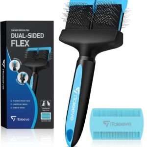 iToleeve Dual Flex Slicker Dog Brushes for Grooming, Detangling for Long Hair, Removes Undercoats, Knots, Ideal for Sensitive Dogs and Cats - Pet Brush and Comb