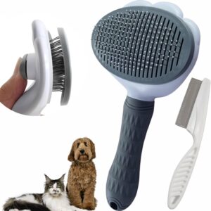 Cat Brush Dog Brush - PetGroom Self Cleaning Pet Grooming Brush for Short or Long Haired Cats Puppy Kitten Massage to Remove Loose Undercoat, Mats, Reduce Shedding Up To 95%.