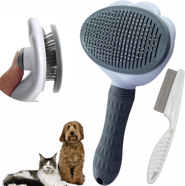 Cat Brush Dog Brush - PetGroom Self Cleaning Pet Grooming Brush for Short or Long Haired Cats Puppy Kitten Massage to Remove Loose Undercoat, Mats, Reduce Shedding Up To 95%.