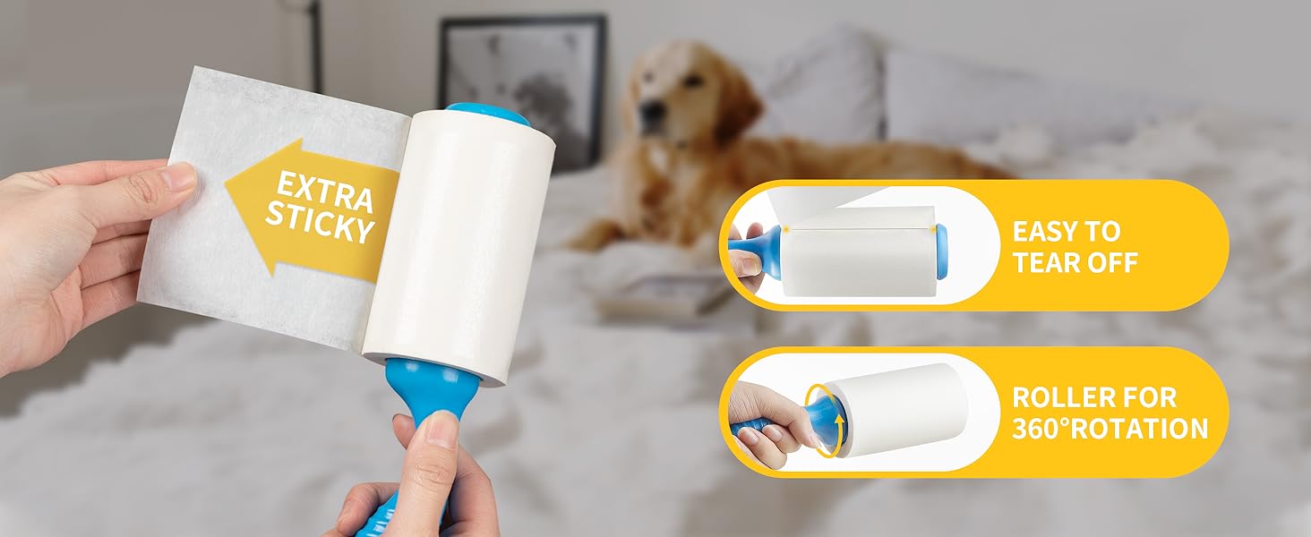 MR.SIGA Extra Sticky Lint Roller Pet Hair Remover with Easy Tear Sheets