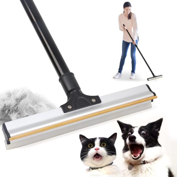 YGJT Pet Hair Remover Carpet Rake Lint Remover Silicon Scraper 2 in 1, Dog Cat Hair Removal Brush Carpet Scraper with Adjustable Long Handle, Hair Remover Tool for Carpet, Furniture, Stairs