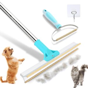 Carpet Rake for Pet Hair Removal, Adjustable Long Handle Lint Remover with Innovative Metal Edge, Dog&Cat Hair Remover, Reusable Fur & Carpet Scraper for Carpet, Rug, Mat, Couch, Furniture