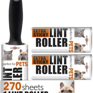 Redberry Value Lint Roller and Refill Set - 270 Sheets - Pet Hair Removal Sticky Roller, Dog Hair Remover, Cat Hair Remover, Sticky Roller for Clothes