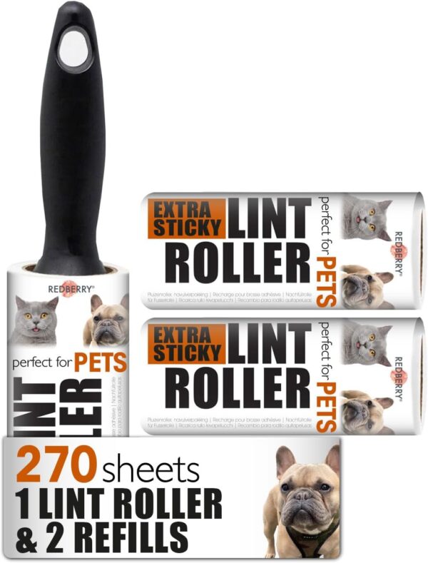 Redberry Value Lint Roller and Refill Set - 270 Sheets - Pet Hair Removal Sticky Roller, Dog Hair Remover, Cat Hair Remover, Sticky Roller for Clothes