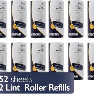 Korbond 12 Pack of Lint Roller Refills - 252 Pre-Cut Sticky Sheets - for ALL Fabric Types - Lint Rollers, Pet Hair Remover, Lint Roller Refills, Dog and Cat Hair Remover, Lint Removers for Clothes