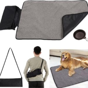 Dog Mat Portable Pet Throw Blanket Dog Travel Mat Reversible Floor Mat for Pet, with Storage Bag Silicone Folding Bowl, Large Washable Dog Bed Cushion Pet Mattress 100x70 for Dog Puppy Cat(Black)