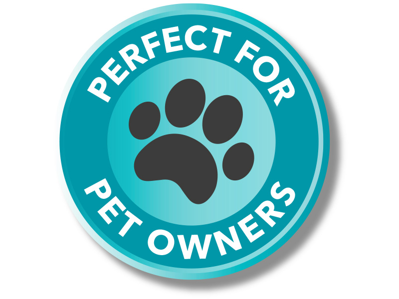 roundel saying perfect for pet owners with a paw print in the middle