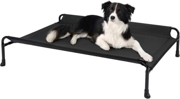 veehoo Elevated Dog Bed, Cooling Raised Dog Bed with Guardrail & Headrest, Upgraded Non-Slip Silicon Feet, Breathable Teslin Mesh, Portable Pet Cot for Indoor and Outdoor, Medium, Black