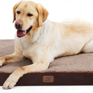 Bedsure Extra Large Dog Bed Washable - Orthopedic Dog Pillow and Mattress Mat for Dog Crate with Removable Plush Sherpa Cover, Brown, 104x74x9cm