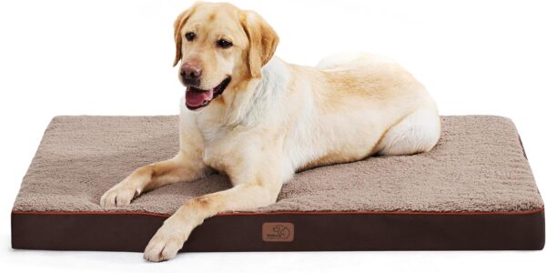 Bedsure Extra Large Dog Bed Washable - Orthopedic Dog Pillow and Mattress Mat for Dog Crate with Removable Plush Sherpa Cover, Brown, 104x74x9cm