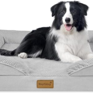 Nepfaivy Dog Bed Large Waterproof - Orthopedic Dog Bed with Pillow Cushions, 91×68cm Soft Large Dog Sofa Bed with Removable and Washable Covers, Light Grey