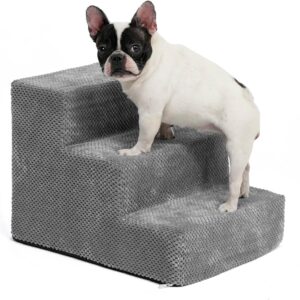 Dog Stairs, Portable Pet Stairs 3-Step Anti-Slip Rubber Bottom Memory Foam Dog Steps with Removable Washable Cover for Smaller & Elder Pets, Steps for Dogs