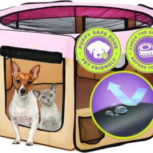 Zampa Puppy Pop Up Small 36"x36"x24" Portable Playpen for Dog and Cat, Foldable | Indoor/Outdoor Kitten Pen & Travel Pet Carrier + Carrying Case | (90 * 90 * 60 CM)