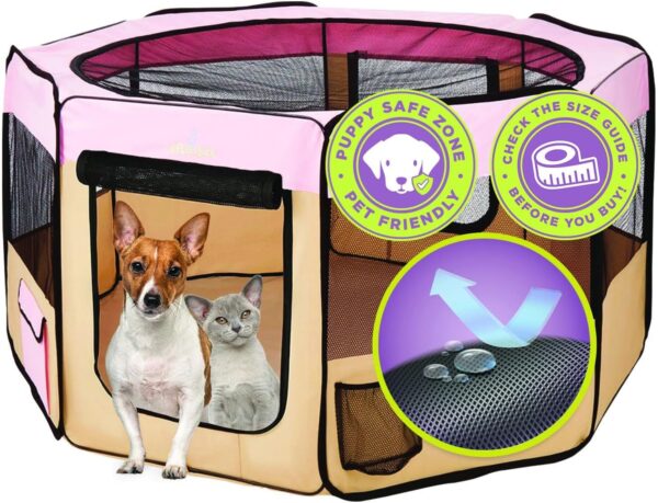 Zampa Puppy Pop Up Small 36"x36"x24" Portable Playpen for Dog and Cat, Foldable | Indoor/Outdoor Kitten Pen & Travel Pet Carrier + Carrying Case | (90 * 90 * 60 CM)