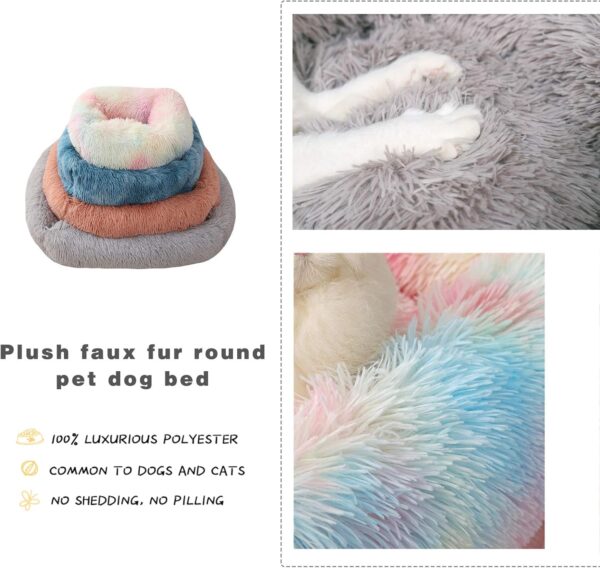 pawstrip Dog Bed, Soft Long Plush Winter Cat Bed, Washable Fluffy Warm Pet Cushion for Cats Puppy Small Medium Dogs, Calming Pet Beds Improved Sleep (S, Rainbow) - Image 2