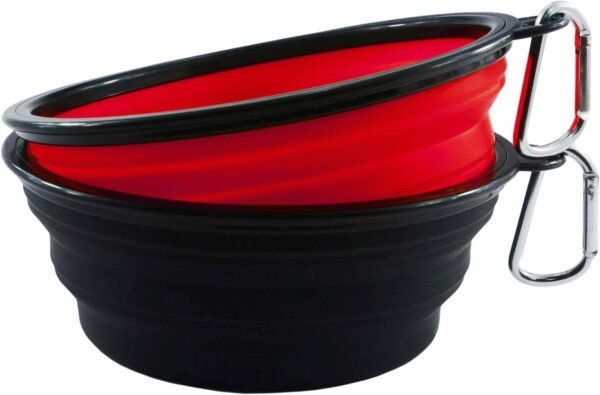 HINMAY Large Dog Bowls Food Grade Silicone BPA Free Foldable Travel Dog Bowl, Pack of 2 (Red+Black)